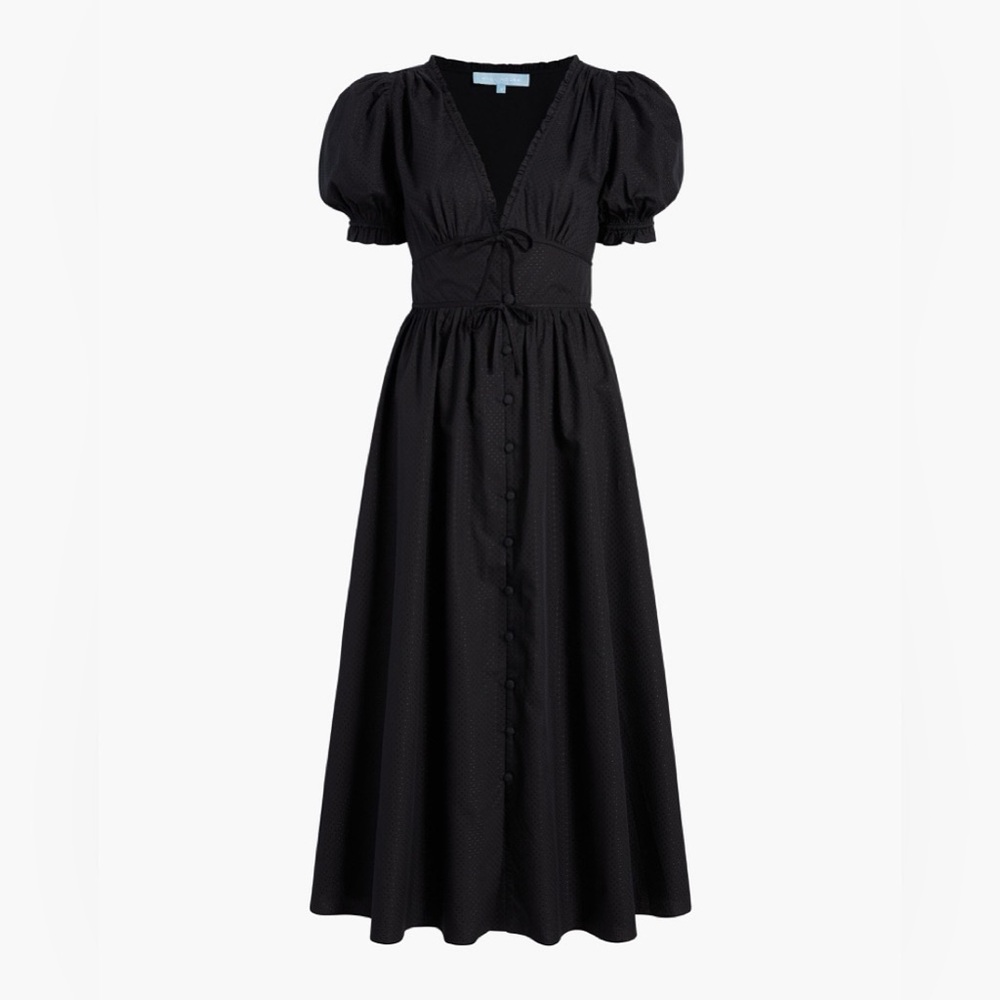 Hill House Black Midi Puff-Sleeve Button-Front Dress